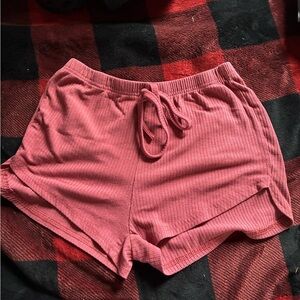 SHEIN Ribbed Drawstring Athletic Shorts - Rose Pink